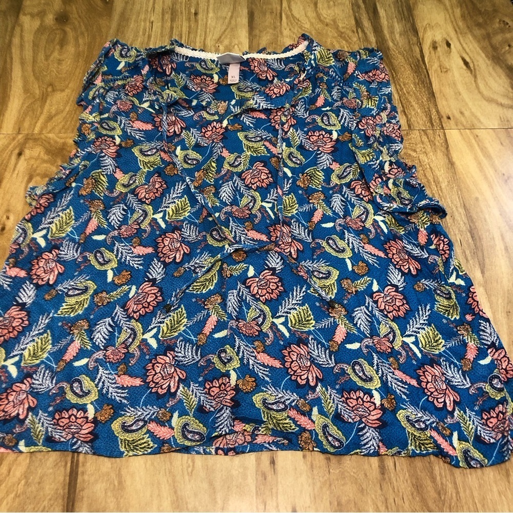 Knox Rose Womens Blue Shirt Size XL Sleeveless Tank Floral Paisley Blouse
